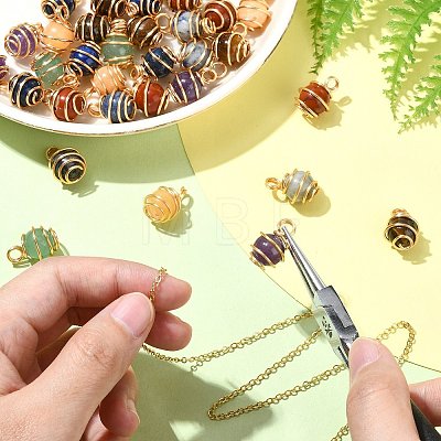 35Pcs 7 Colors Chakra Natural Mixed Gemstone Pendants PALLOY-CJ00050-1
