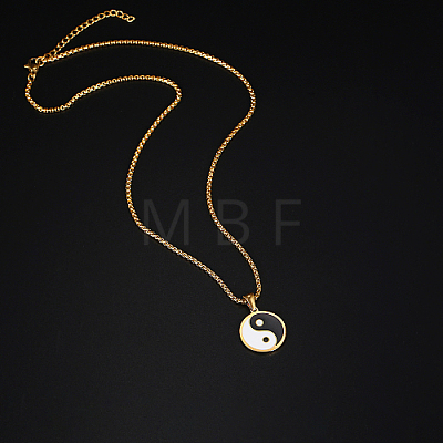 Stainless Steel Enamel Yin Yang Pendant Necklaces for Women VV9279-1-1