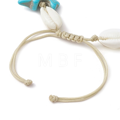Summer Cowrie Shell & Synthetic Turquoise Braided Bead Bracelets BJEW-JB10370-1