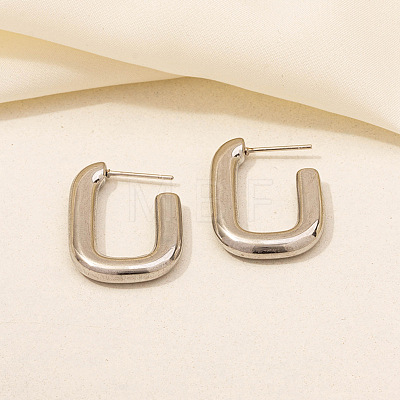 Irregular C Shape Stainless Steel Hoop Earrings for Women NX3649-3-1