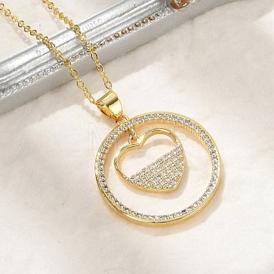 Brass Micro Pave Clear Cubic Zirconia Ring Pendant Necklaces NJEW-P322-A04-G-1