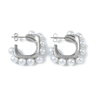 Pearl 304 Stainless Steel Stud Earrings for Women EJEW-U004-11P-1