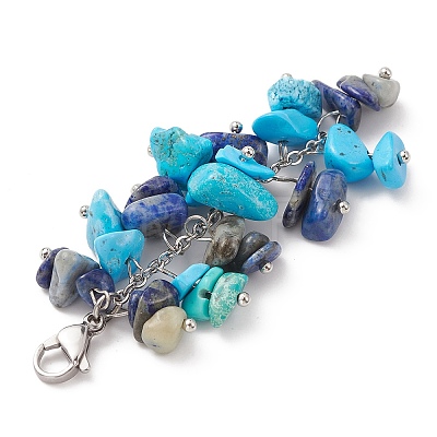 Natural Lapis Lazuli & Synthetic Turquoise Chip Beaded Pendant Decorations HJEW-JM01234-02-1