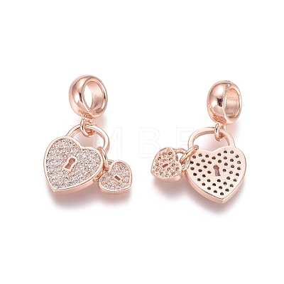 Brass Micro Pave Cubic Zirconia European Dangle Charms ZIRC-E163-13RG-1