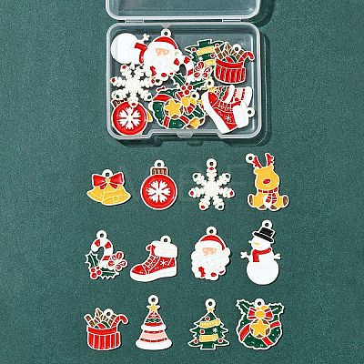 24Pcs 12 Styles Christmas Theme Spray Painted Alloy Enamel Pendants ENAM-FS0002-19P-1