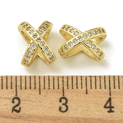 Letter X Rack Plating Brass Micro Pave Cubic Zirconia Europen Beads KK-K386-15G-01-1