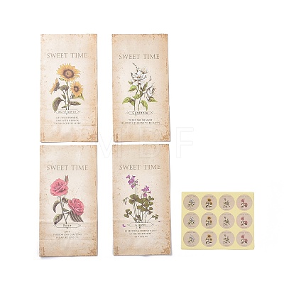 24Pcs 4 Styles Retro Rectangle Flower Paper Bags CARB-G009-01-1