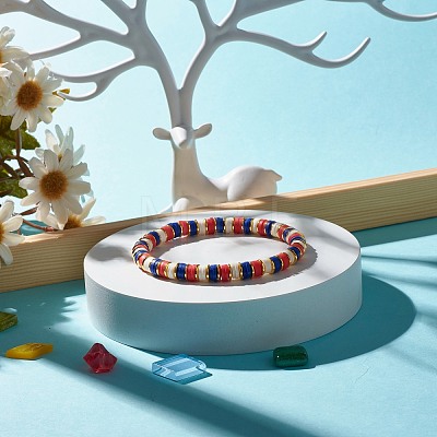 Handmade Polymer Clay Heishi Beads Stretch Bracelets BJEW-JB07309-1