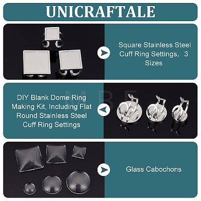 Unicraftale DIY Blank Dome Ring Making Kit STAS-UN0049-06-1