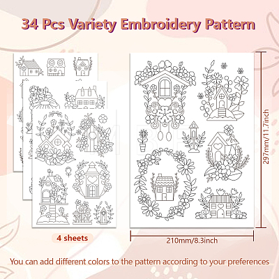 4 Sheets 11.6x8.2 Inch Stick and Stitch Embroidery Patterns DIY-WH0455-195-1