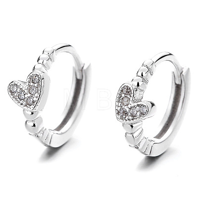Heart 925 Sterling Silver Micro Pave Clear Cubic Zirconia Hoop Earrings FS-WGEC1D1-02-1