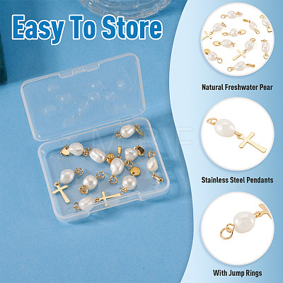 10Pcs 5 Styles Natural Freshwater Pearl & 304 Stainless Steel & 201 Stainless Steel Pendants PALLOY-TAC0267-1