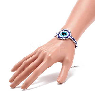 Glass Seed Braided Evil Eye Link Bracelet for Women BJEW-JB08398-01-1