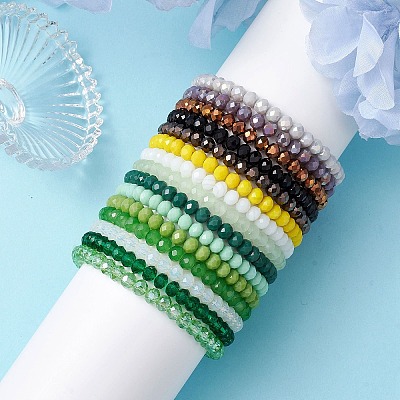 15Pcs 15 Colors Faceted Rondelle Imitation Jade Glass Beaded Stretch Bracelet Sets BJEW-JB10791-1