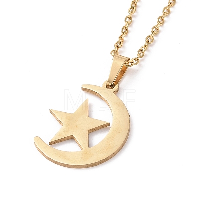 304 Stainless Steel Moon & Star Stud Earrings and Pendant Necklace AJEW-B019-03-1