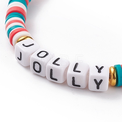 3Pcs 3 Style Polymer Clay Heishi Surfer Stretch Bracelets Set with Word Jolly Acrylic Beads BJEW-TA00129-1