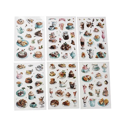 6Pcs Coffee Theme DIY Paper Scrapbook Stickers STIC-U004-05D-1