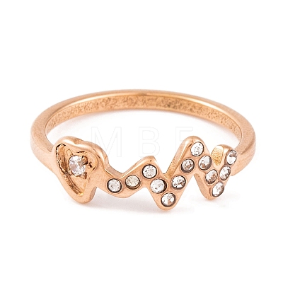 304 Stainless Steel with Rhinestone Heartbeat Finger Ring for Women RJEW-C086-16-RG-1