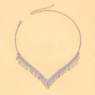 Alloy Crystal Rhinestone Teardrop Tassel Bib Necklaces for Women WG5EA35-01-1