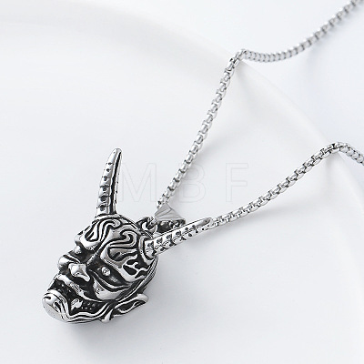 Punk Style 304 Stainless Steel Japanese Noh Mask Pendant Box Chain Necklaces for Men LS-MI4934-1