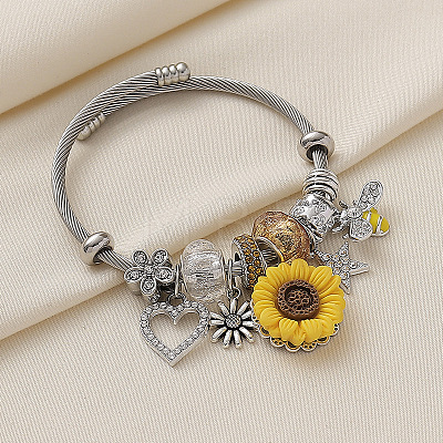 Sunflower & Heart & Bees Brass Cuff Bangles FS-WG88ED5-01-1
