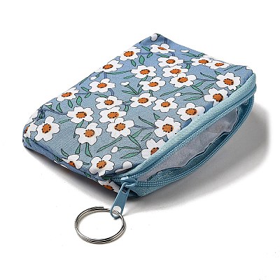 Flower Print Cotton Cloth Wallets with Alloy Zipper AJEW-B024-03A-1