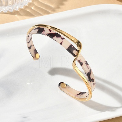 Cellulose Acetate(Resin) & 304 Stainless Steel Double Layer Wavy Open Cuff Bangles for Women SA-CBA7107-03G-1