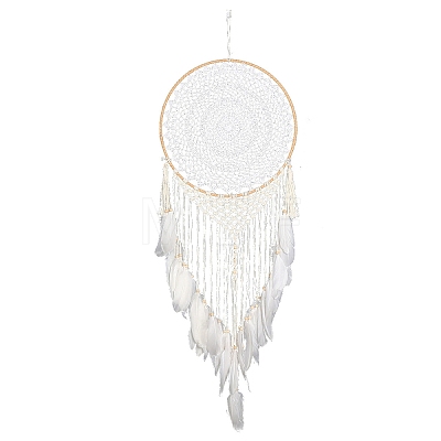 Cotton Woven Net/Web with Feather Hanging Decorations PW-WG71427-01-1