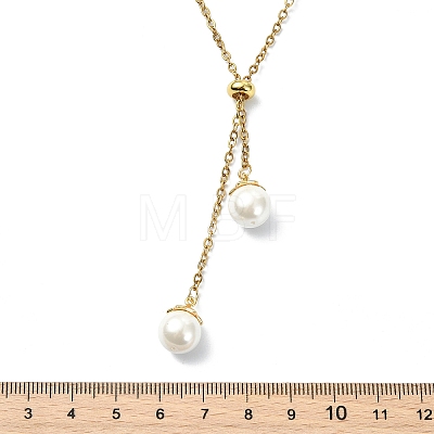 Natural Pink Shell Chip & 304 Stainless Steel Cable Chain Lariat Necklaces NJEW-JN06280-1