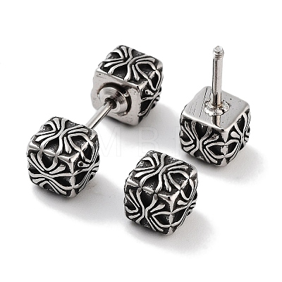 Textured Cube 316 Surgical Stainless Steel Stud Earrings EJEW-Z050-39AS-1