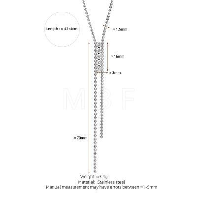 304 Stainless Steel Pave Clear Cubic Zirconia Tassel Y Necklaces for Women WG80101-02-1