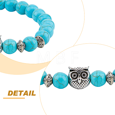 FIBLOOM 4Pcs 4 Styles Natural & Synthetic Mixed Gemstone & Glass & Alloy Owl Beaded Stretch Bracelets Set for Women BJEW-FI0001-04-1