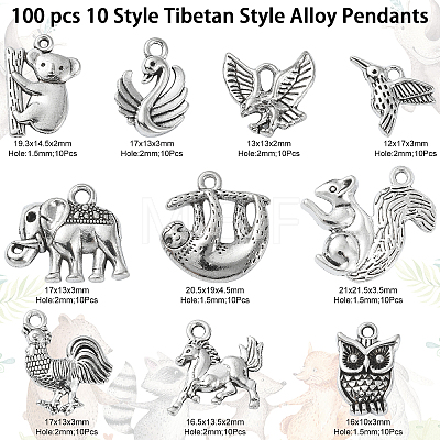 100 pcs 10 Style Tibetan Style Alloy Pendants TIBEP-CJ0001-34-1