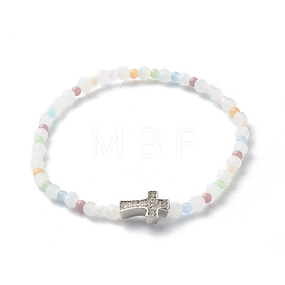 Glass Faceted Round Beads Stretch Bracelets BJEW-JB06535-1