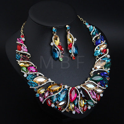 Alloy Rhinestone Pendant Necklaces & Teardrop Stud Dangle Earring Sets for Women WG99E9F-06-1