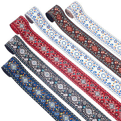 12 Yards 6 Colors Ethnic Style Polyester Ribbons OCOR-ME0001-86-1