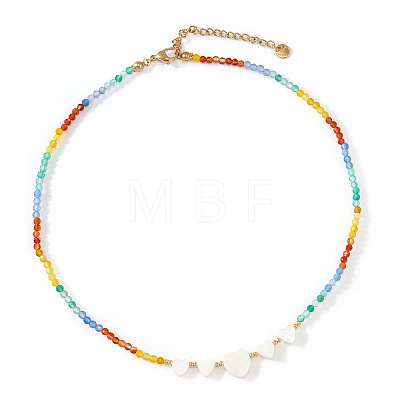 Summer Beach Rainbow Natural Stone and Heart Shell Beaded Necklaces GB7102-2-1