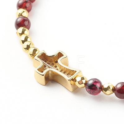 Cross Cubic Zirconia Beaded Bracelet for Girl Women BJEW-JB06848-02-1