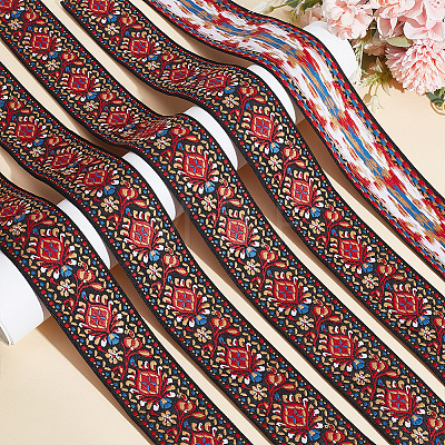 Flat Embroidery Floral Polyester Ribbons OCOR-WH0067-92B-1