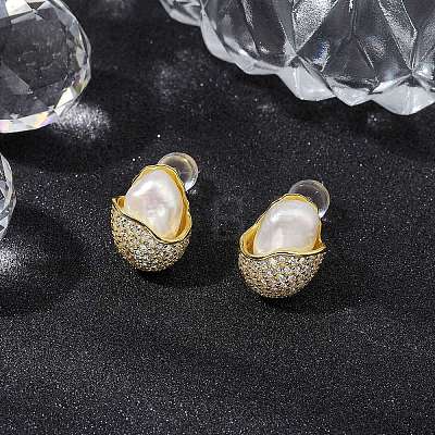 Natural Pearl Ear Studs EJEW-P286-44G-1