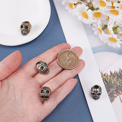 4Pcs 2 Colors Skull Brass European Beads KK-OC0001-84-1