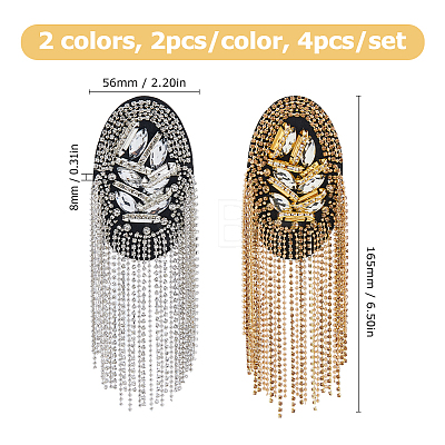 4Pcs 2 Colors Felt & Metal Rhinestone Tassel Epaulette DIY-HS0002-59-1