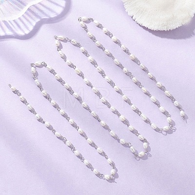 Handmade Natural Cultured Freshwater Pearl Link Chains AJEW-JB01586-02-1