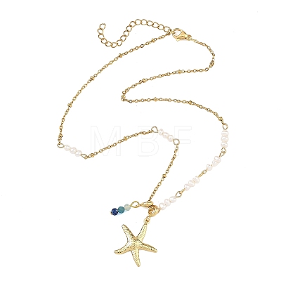 Stainless Steel with Natural Mixed Gemstone Pendant Necklaces NJEW-JN06652-1