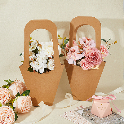 Kraft Paper Flower Gift Bags AJEW-WH0165-48-1