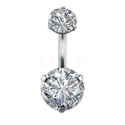 316L Surgical Stainless Steel Cubic Zirconia Flat Round Curved Barbell Belly Rings WGC75B2-01-1