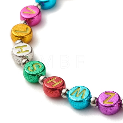 Flat Round with Letter Beaded Stretch Bracelet for Women BJEW-JB07553-03-1