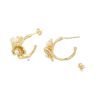 ABS Plastic Imitation Pearl Flower Stud Earrings EJEW-P205-05G-1
