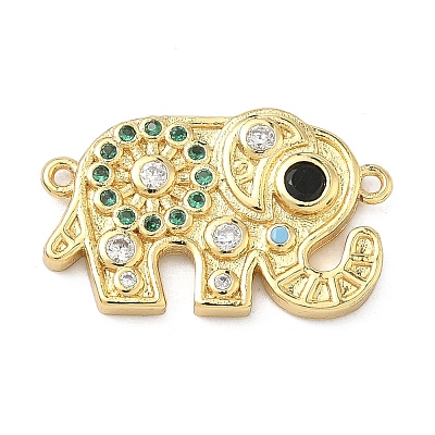 Brass Pave Colorful Cubic Zirconia Elephant Links Connector Charms KK-A282-13G-1
