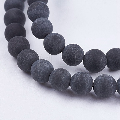 Natural Black Stone Bead Strands X-G-R193-01-8mm-1